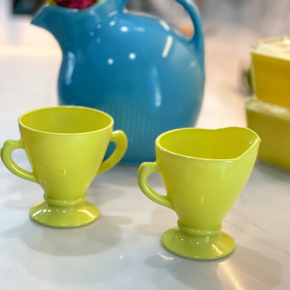 Vintage Hazel Atlas Chartreuse Sugar and Creamer